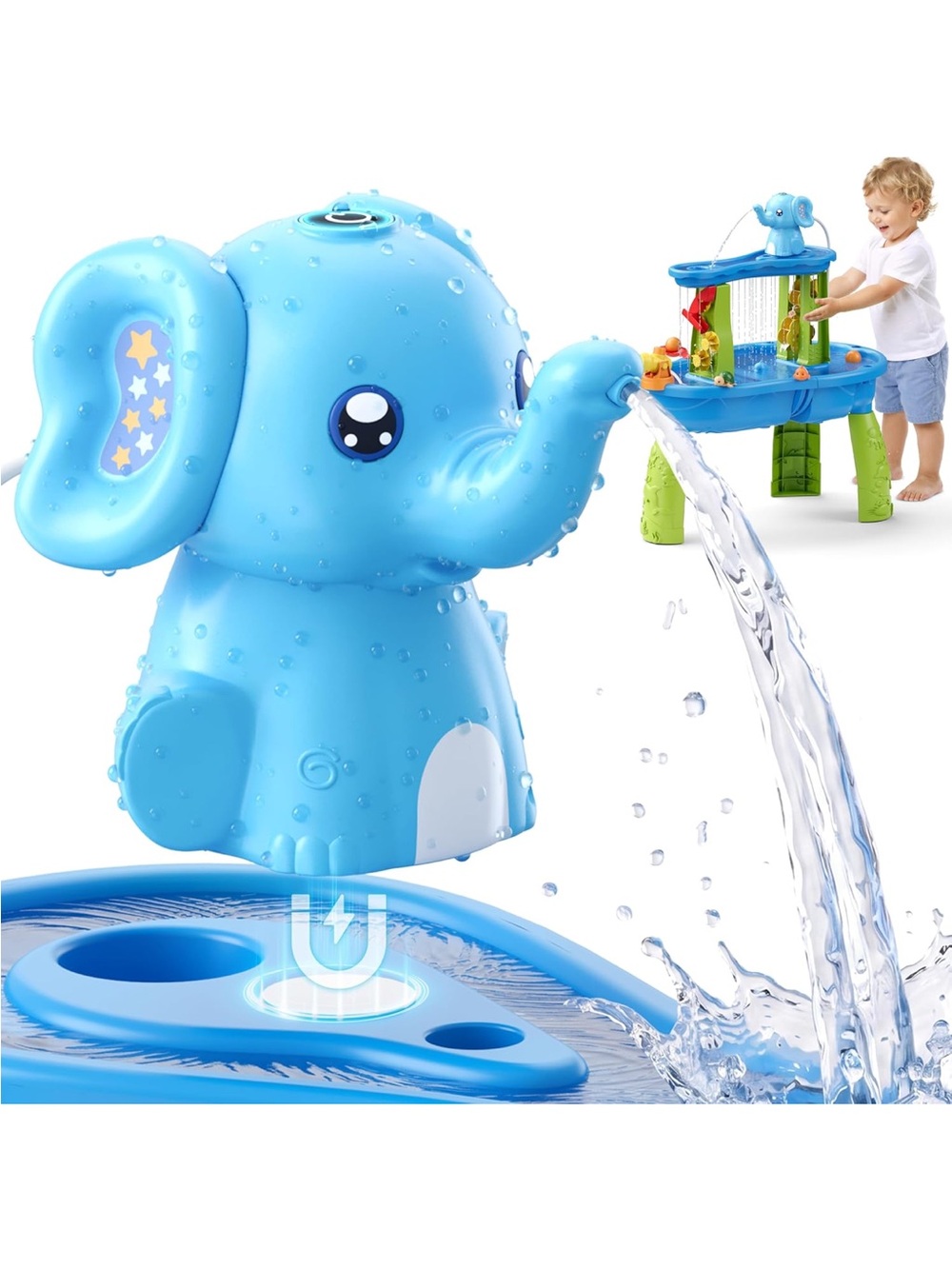 Blue Elephant Water Play Toy for Kids - Interactive Splash Table Accessory nwt